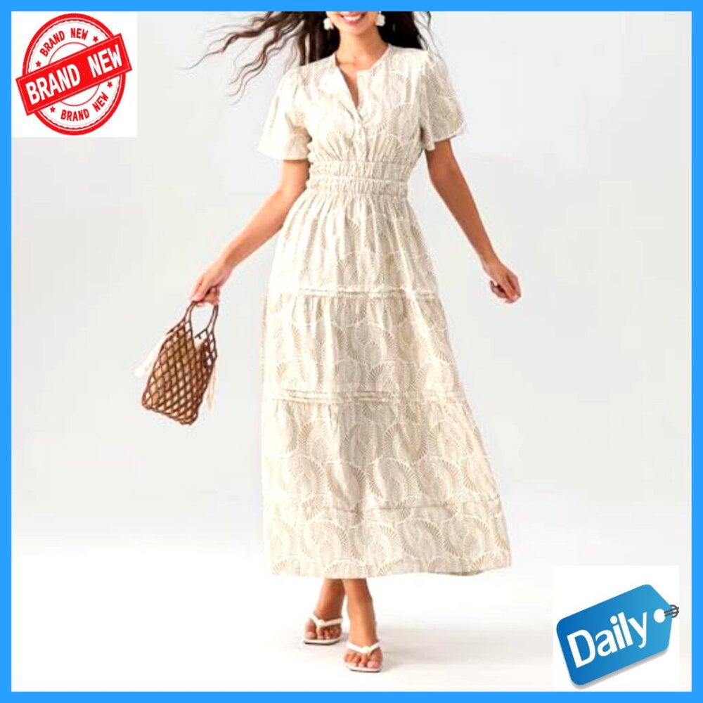 Short Sleeve V-Neck Maxi Dress with Smocked Waist and Pockets - Picture 3 of 7